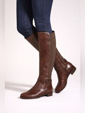 Aquatalia Brown Leather Riding Boots Size 8.5 Italy
